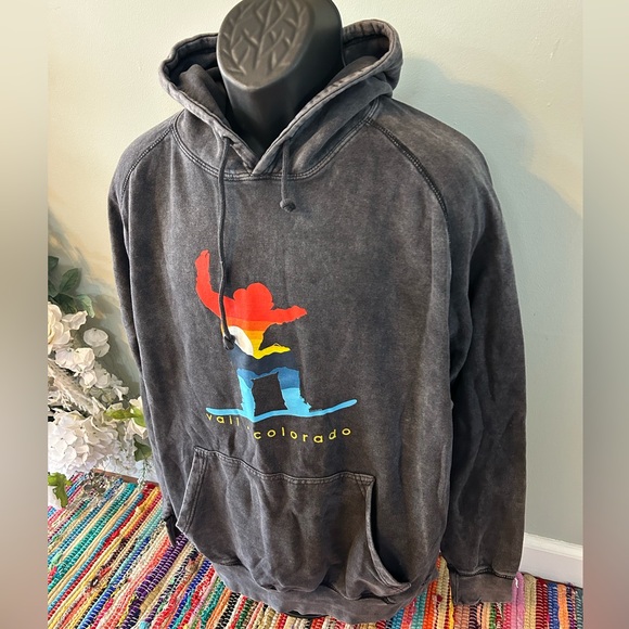 NEW Vail Colorado Snowboard Hooded Sweatshirt Duck Co Acidwash Gray Large - Picture 2 of 7